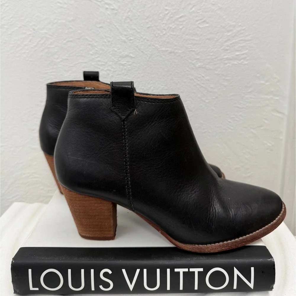 Madewell Black Leather Ankle Boots Women 6.5 Block Heel Side Zip Brazil